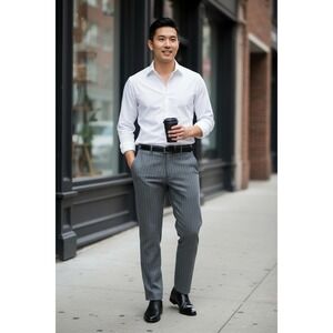 Club Monaco Mens Grey Pinstripe Wool Blend Trousers Size 30 Made in Canada